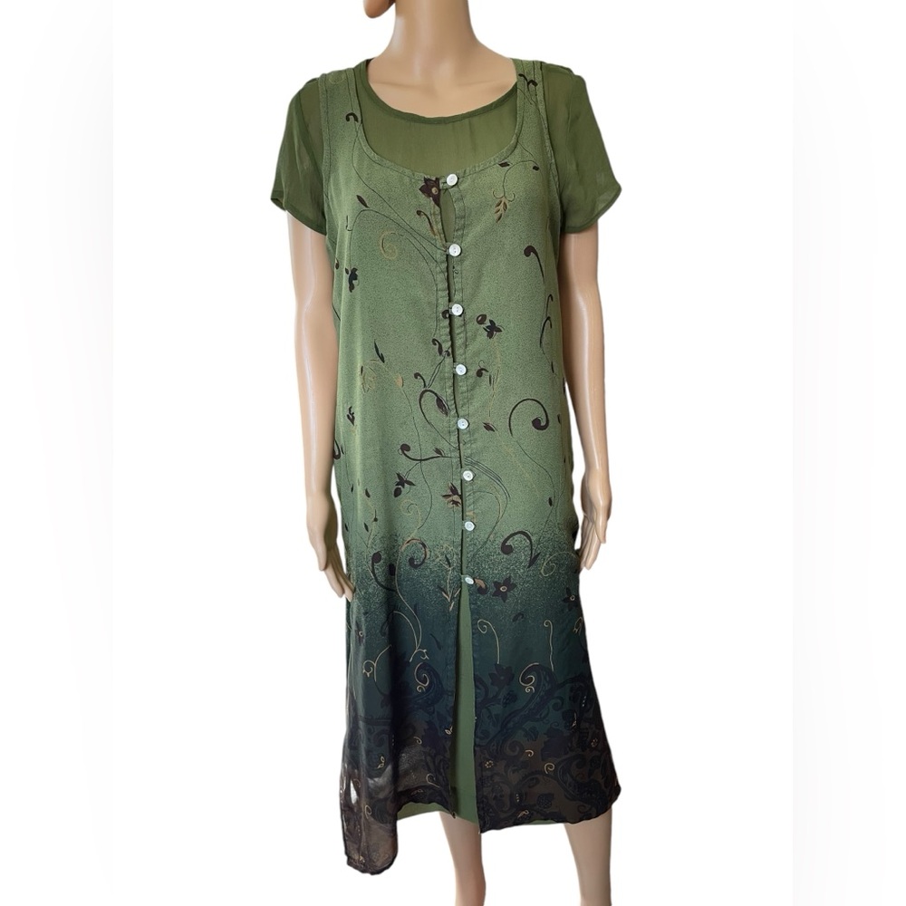 Erika Brooke Vintage 70s Earthy Hippie Witchy Floral Semi Opaque Midi Dress Set
